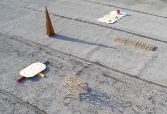                                 a     n     d     r     e     w            z     a     r     o     u 2012 glass, plastic, spray paint + wood.