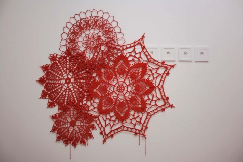 Ashley V. Blalock  drawings and yarn