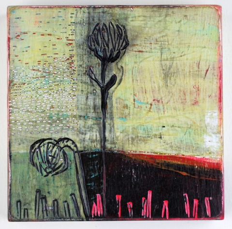 100 Six Inch Panels acrylic, ink, carving on birch
