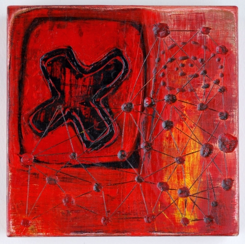  100 Six Inch Panels acrylic, ink, carving on birch
