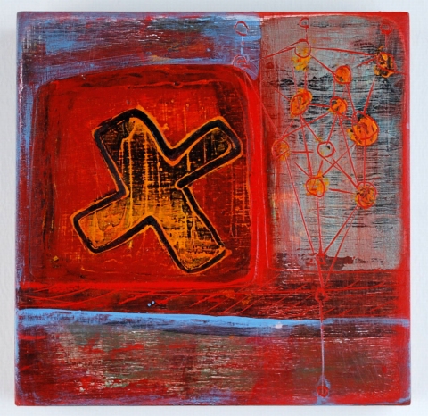  100 Six Inch Panels acrylic, ink, carving on birch