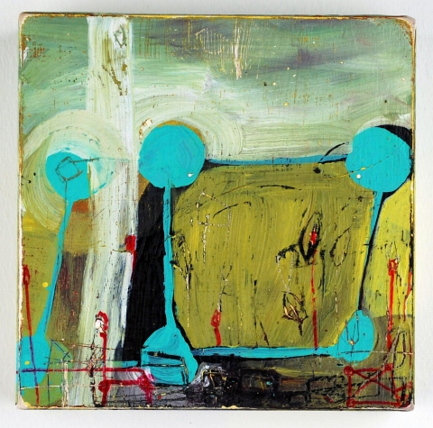  100 Six Inch Panels acrylic, ink, carving on birch