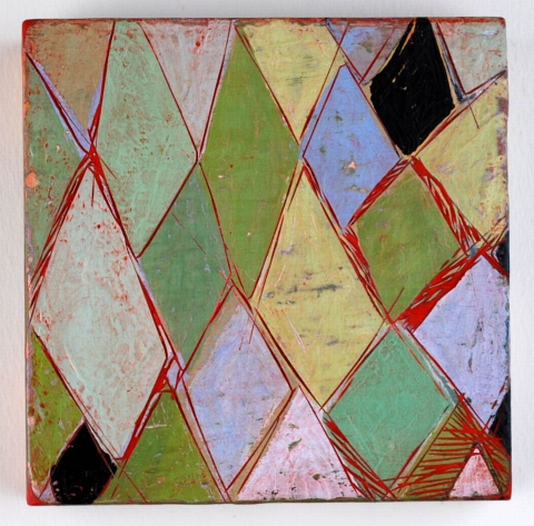  100 Six Inch Panels acrylic, ink, carving on birch