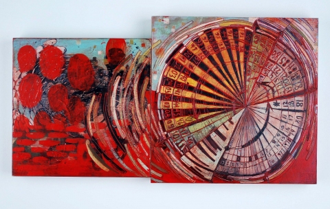 BARBARA GILHOOLY 2011 acrylic, ink, carving on birch panels