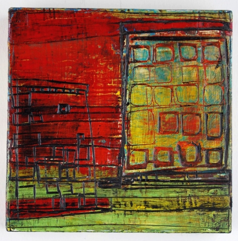  100 Six Inch Panels acrylic, ink, carving on birch panel
