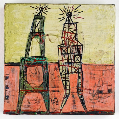  100 Six Inch Panels acrylic, ink and carving on birch