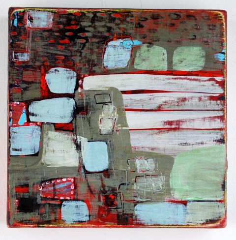  100 Six Inch Panels acrylic, ink, carving on birch