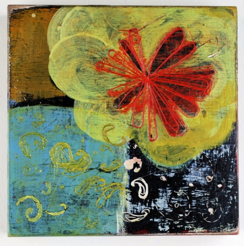  100 Six Inch Panels acrylic, ink, carving on birch