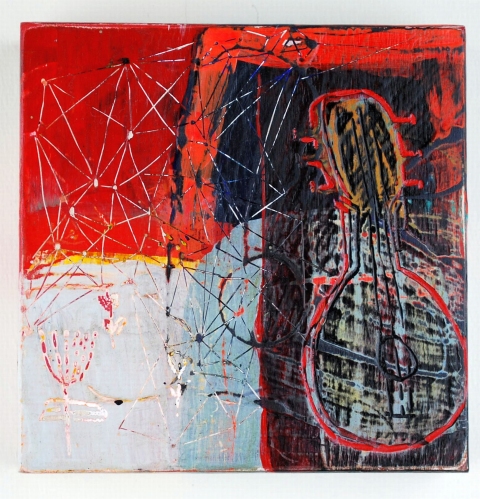  100 Six Inch Panels acrylic, ink, carving on birch