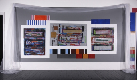 Barbara King Homage to the Ladies of the Bauhaus Mixed Media: acrylic on paper, mylar, white voile fabric