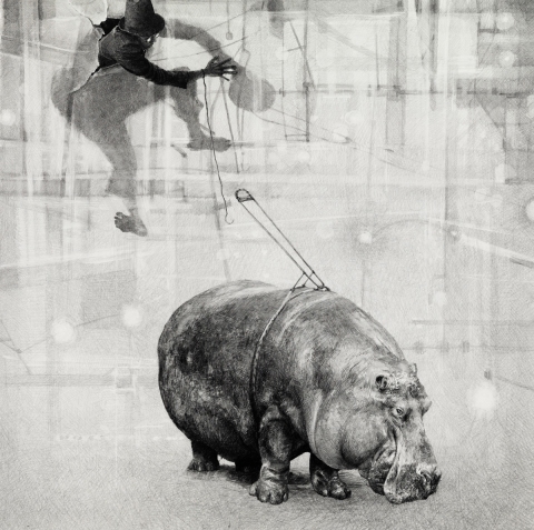 Obelix Narcissistic Excess graphite on paper