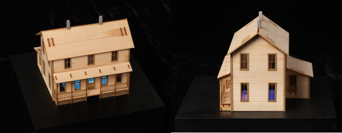 Peep 3 - two views Narcissistic Excess wooden house with video