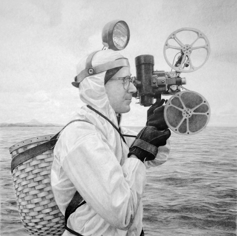 Banvard and the Arctic Re-projector Narwhal Hoax Drawings graphite on paper