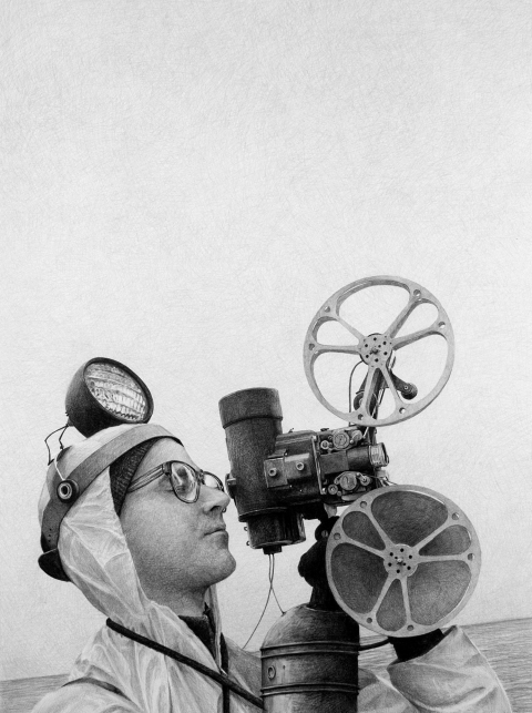 Banvard claimed the Arctic Re Projector could locate whale movement within a twenty mile radius Narwhal Hoax Drawings graphite on paper