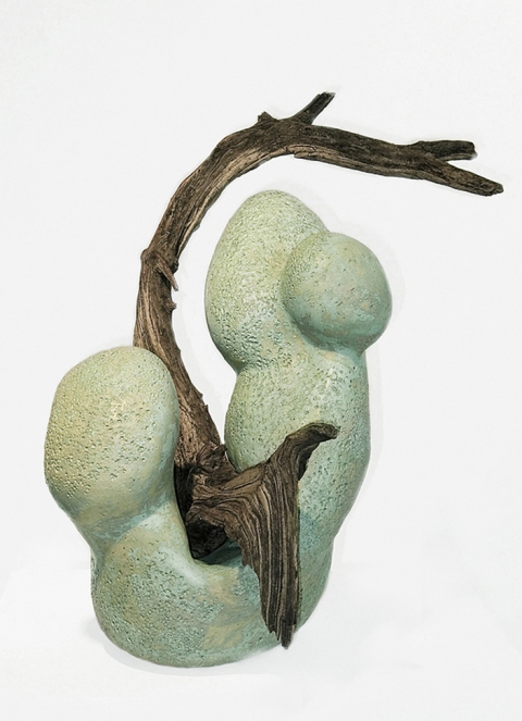 Elaine Lorenz Embodiment Ceramic, glazed, driftwood
