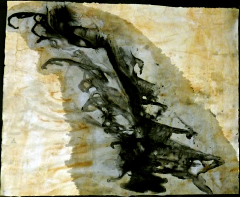 Of Rivers And Religion 5 drawing. oil, charcoal, coffee, rust, ink on paper