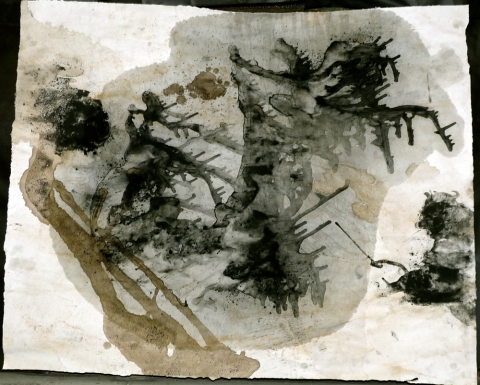 Of Rivers And Religion 4 drawing. oil, charcoal, coffee, rust, ink on paper