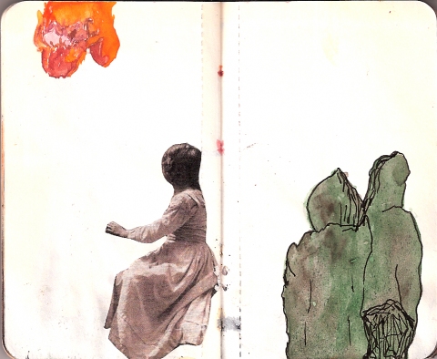 Desire Lines books. ink, watercolor, and collage on paper