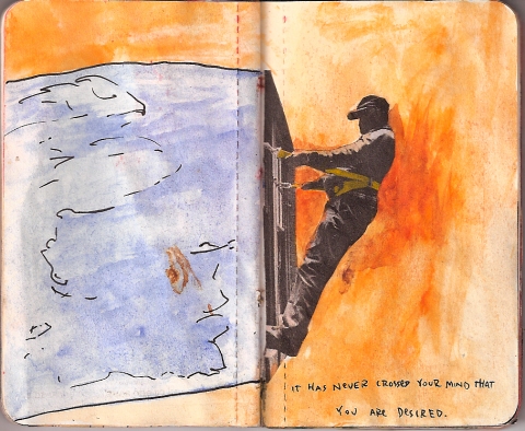 Desire Lines books. ink, watercolor, and collage on paper