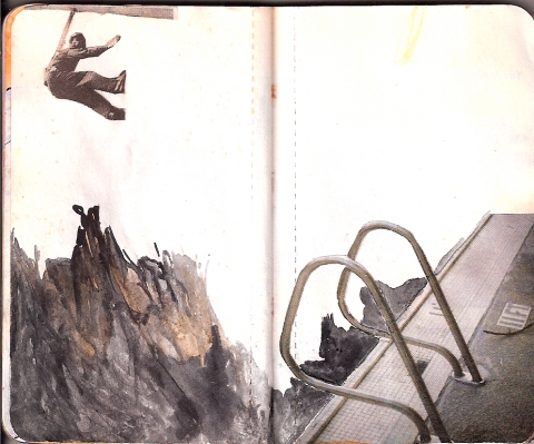 Desire Lines books. ink, watercolor, and collage on paper