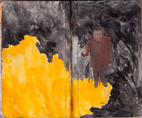 Desire Lines books. ink, watercolor, and collage on paper