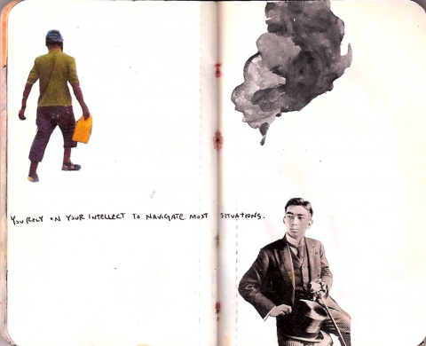 Desire Lines books. ink, watercolor, and collage on paper