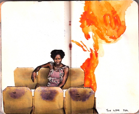Desire Lines books. ink, watercolor, and collage on paper