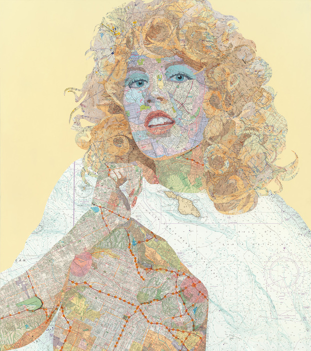 Matthew Cusick Map Works Inlaid maps, acrylic, on panel