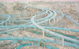 Matthew Cusick Map Works Inlaid maps, acrylic, on panel