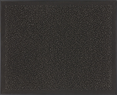 MiYoung Sohn Straight Pins straight pins, india ink, corkboard