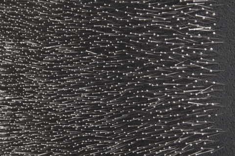MiYoung Sohn Straight Pins straight pins, india ink, corkboard