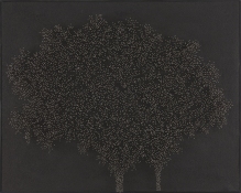 MiYoung Sohn Straight Pins straight pins, india ink, corkboard