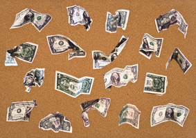 MiYoung Sohn Money color inkjet prints, numbered map pins, corkboard