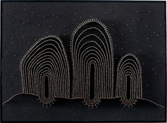 MiYoung Sohn Straight Pins straight pins, india ink, corkboard