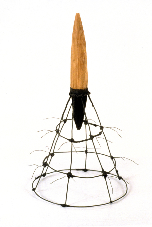  Pam J. Brown Sculpture 14 ga. steel wire, 24 ga. steel wire, wood, fabric tape.