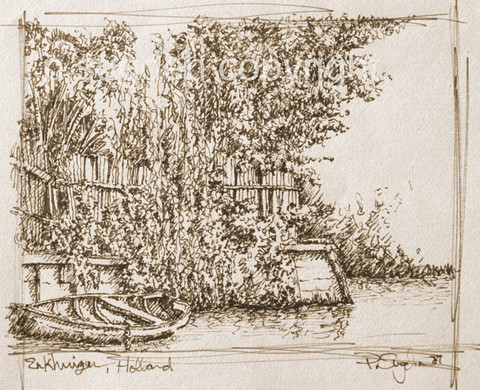 Philip Sugden, Artist Travel Journal Sketches Sepia Ink on Paper