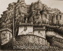 Philip Sugden, Artist Location Drawings Sepia Ink on Paper