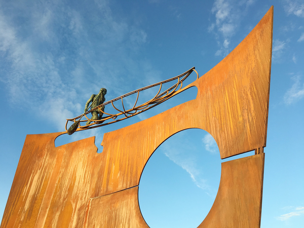 Reflections on the River Commissioned Bronze, weathering steel, lighting effects