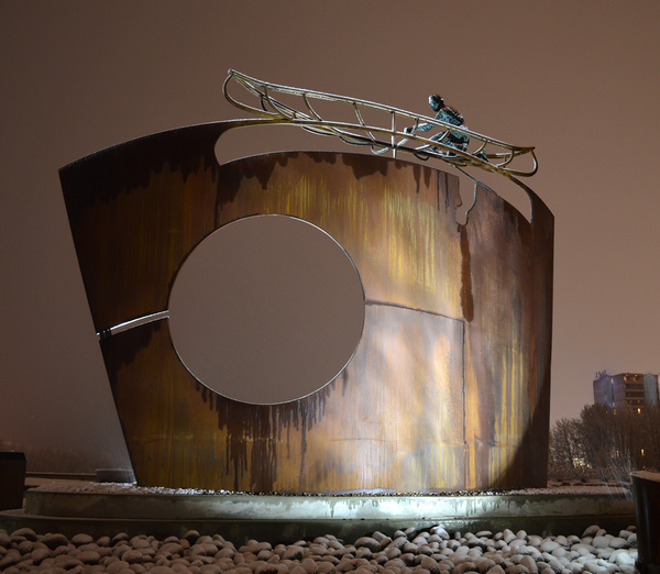 Reflections on the River Commissioned Bronze, weathering steel, lighting effects