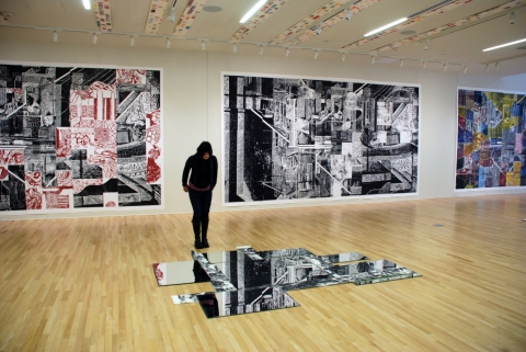 Rob Swainston Printstallations woodblock print on paper with mirrors