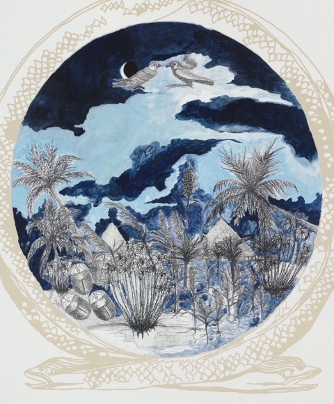  Cleopatra's Palace vinyl transfer, graphite, charcoal and gouache on drywall