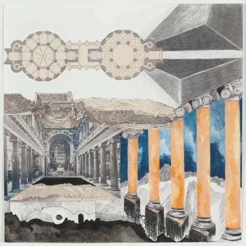 Tethered Expanse Works on Paper Graphite, charcoal, gouache and collage on paper