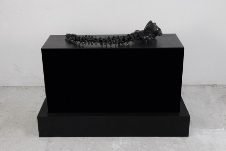 Bone China Series, Backbone (Black) Archive porcelain, wood pedestal