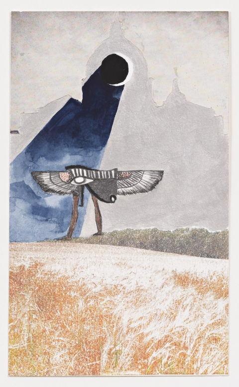 Traversing Day and Night - Golden Field Works on Paper collage, xerox transfer, and gouache on paper