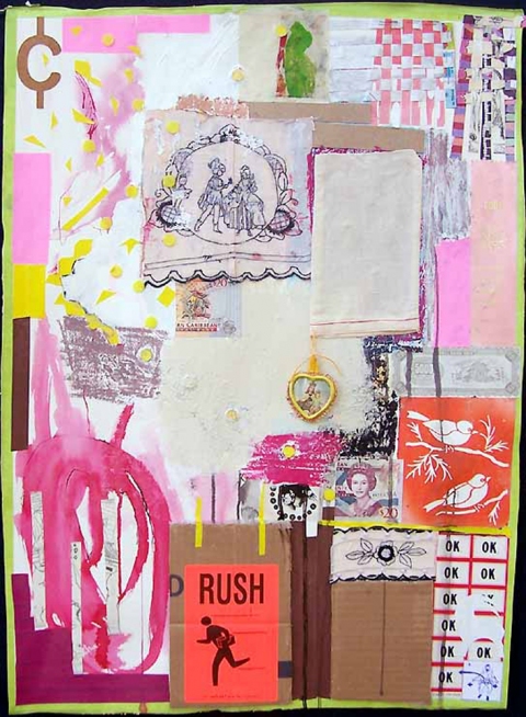 Shari Schemmel pink dream / pink nightmare mixed media collage on paper