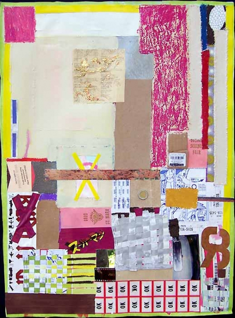Shari Schemmel pink dream / pink nightmare mixed media collage on paper