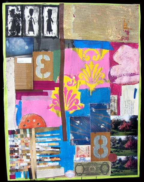 Shari Schemmel pink dream / pink nightmare mixed media collage on paper
