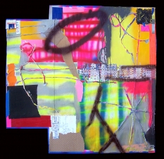 Shari Schemmel pieced paper mixed media collage on pieced paper