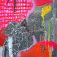 Shari Schemmel feeling florescent mixed media collage on canvas