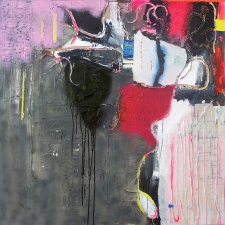 Shari Schemmel feeling florescent mixed media collage on canvas